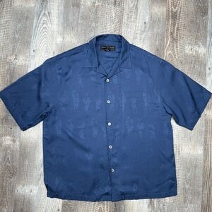 Guy Buffet Blue Scots Golf Button Front, Hawaiian 100% Silk Shirt Mens Size XL